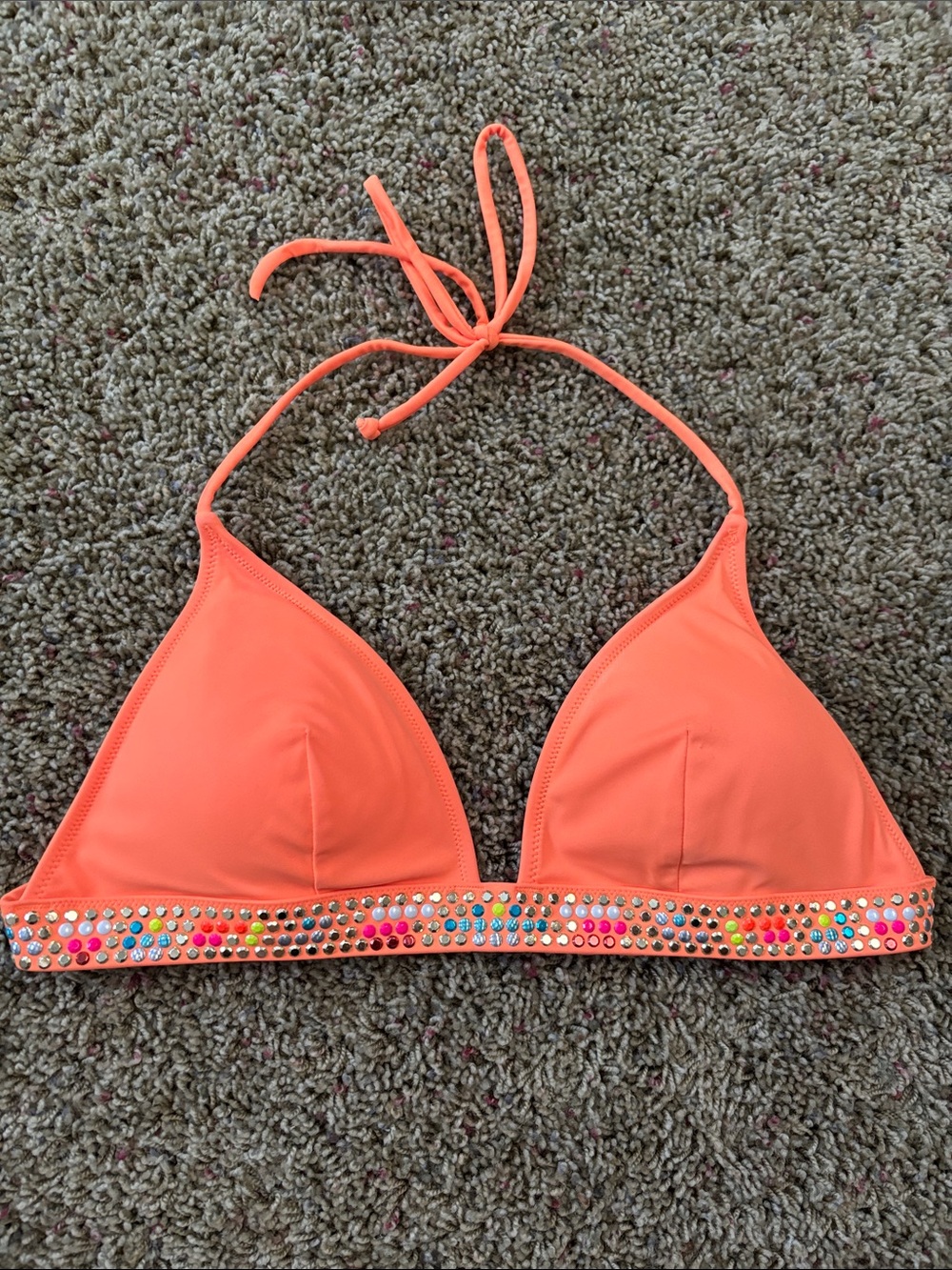 Victoria's Secret Orange Jeweled Halter Bikini Top - Sz Medium